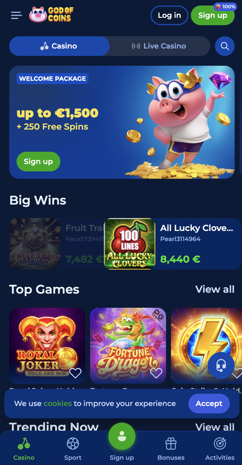 God of Coins Casino Mobile Version
